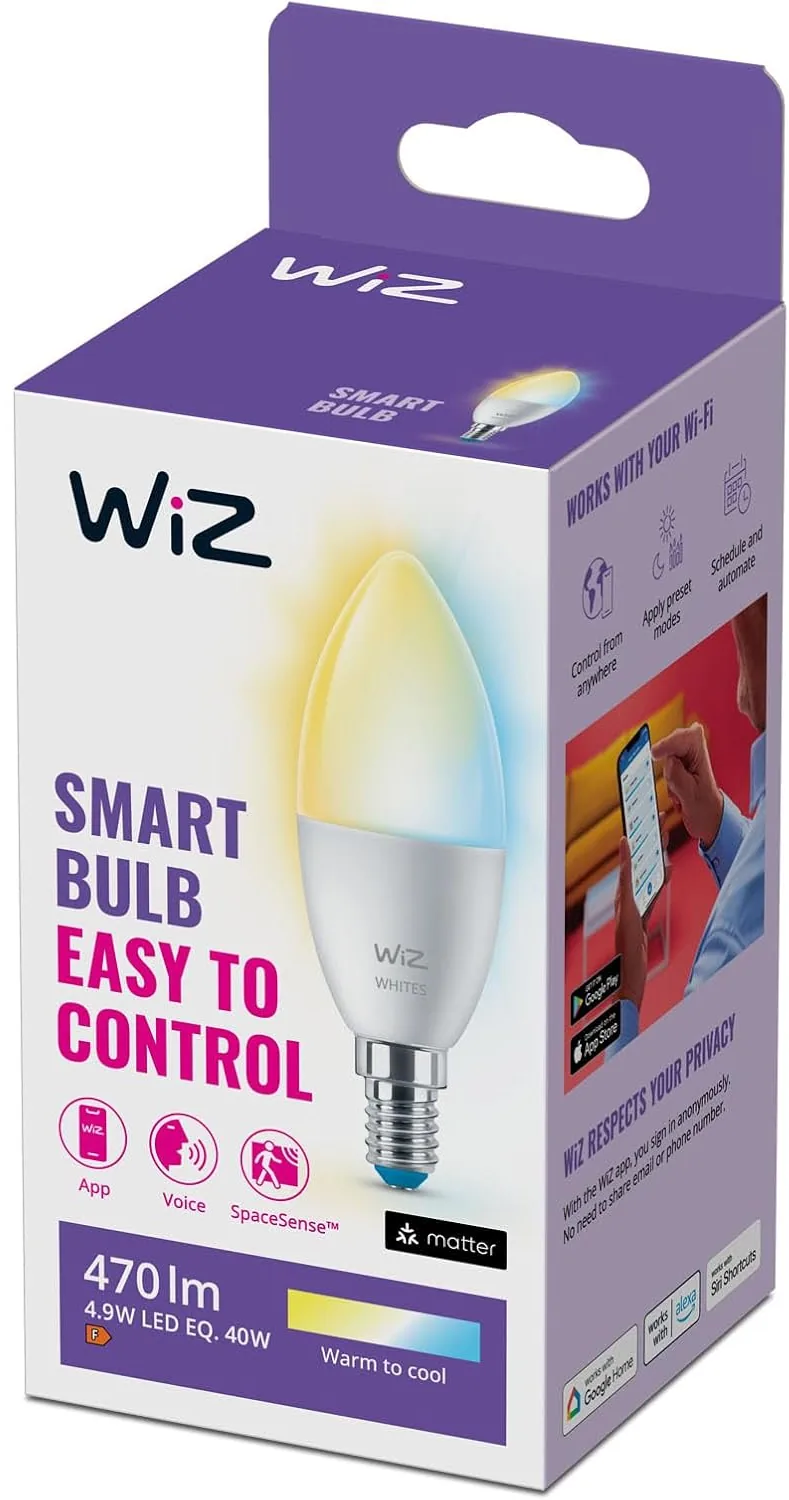 Bombilla inteligente WiZ Whites E14 compatible con Alexa y Matter