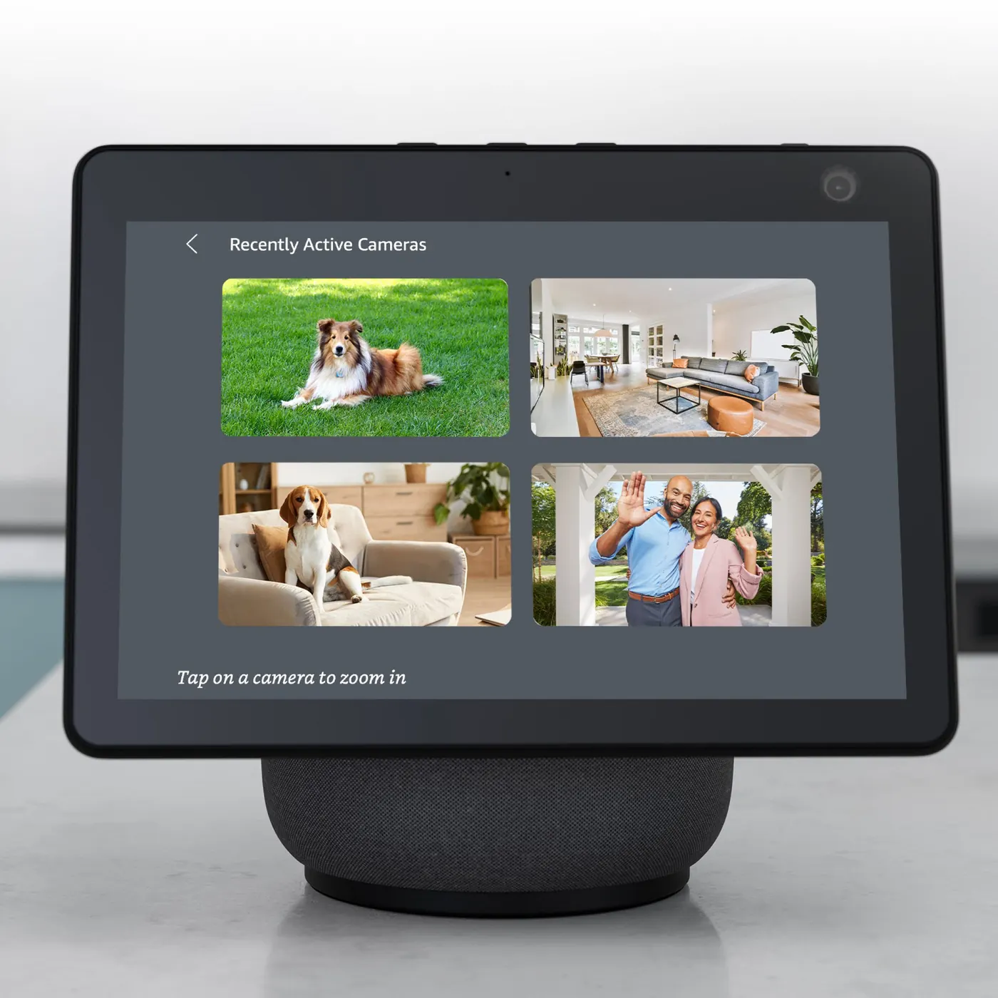 Echo Show mostrando una cámara en pantalla como ejemplo de uso con Alexa