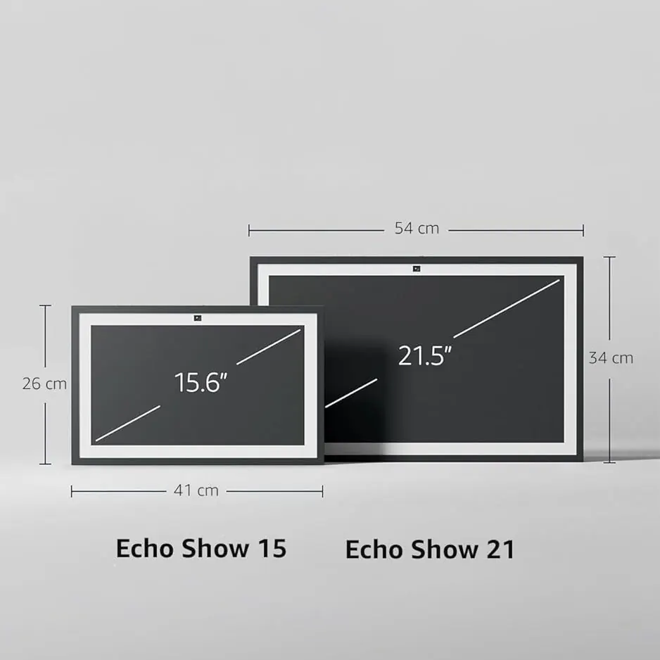 Echo Show 15 y Echo Show 21 comparados con medidas de pantalla